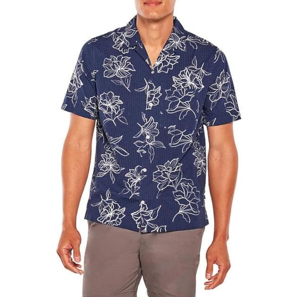 GAP navy and white floral Poplin button up 100% Cotton 2XL